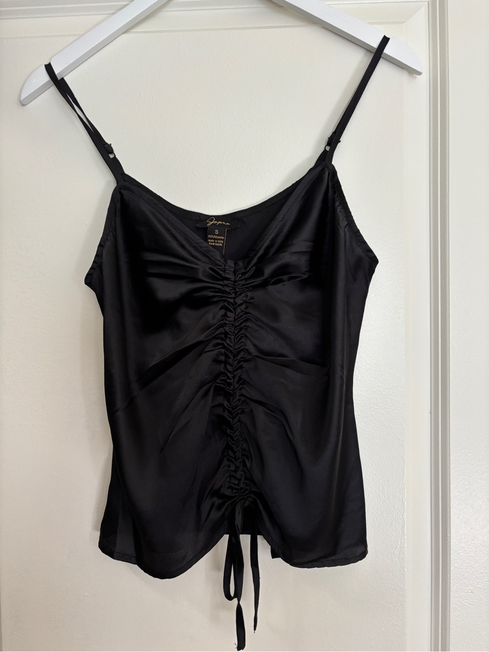 Japna Black Satin Ruched Drawstring Cami